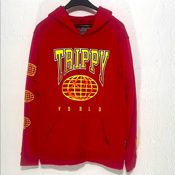 Brooklyn cloth - Trippy Red Hoodie with Yellow Graphics - Picture 1 of 5